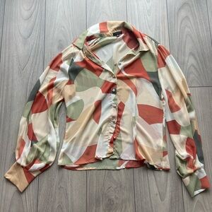 Dynamite Balloon Sleeve Sheer Blouse, Small